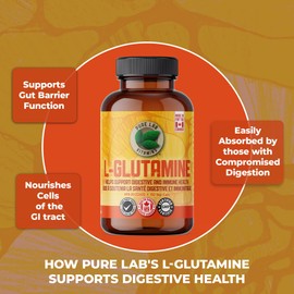 Pure Lab Vitamins L-Glutamine 500mg 150 Vegi-caps - Supports Digestive Health, Immunity and Muscle Cell Repair