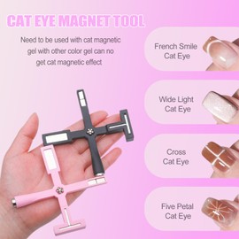 GZMAYUEN 5 in 1 Cat Eye Magnet Nail Magnet, Pink Multifunctional Cross, Strong Magnetic Magnet for Nails, Nail Design, Accessories, Tools