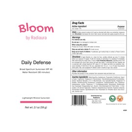 Bloom by Radiaura Daily Defense Broad Spectrum Sunscreen, SPF 40, Water Resistant 80 Minutes, 2.1 oz