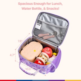 Bagseri Lunch Bag for Girls - Kids Lunch Box for Girls Reusable Leak-Proof and Insulated Kids Lunch Bag Toddler Lunch Box for Daycare and School, Glitter Purple Unicorn (Water Bottle Not Included)