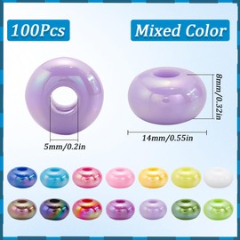 SUNNYCLUE 1 Box 100Pcs 10 Colors Flat Round Acrylic Beads Abacus Beads Large Hole Acrylic Bulk Oblate Colorful Separated 14mm Lentil Bead for Jewelry Making DIY Earring Bracelet Decoration Crafts