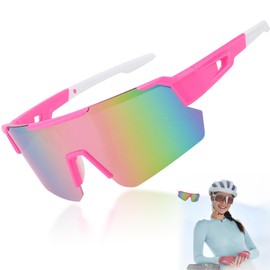 UVVRUR Polarized Sports Sunglasses Men Women UV400 Protection for Outdoor Activities Cycling Skiing Hiking (Pink)