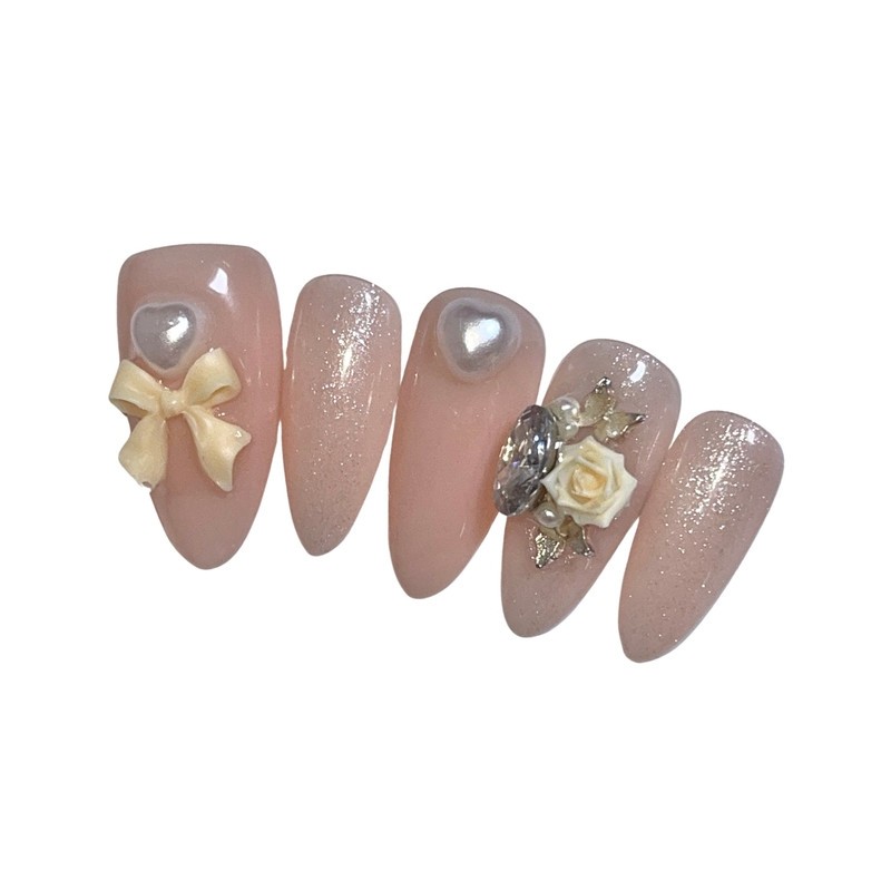 Blush Petal Handmade Nail Tips - Coffin Ballet / 홍당무페탈