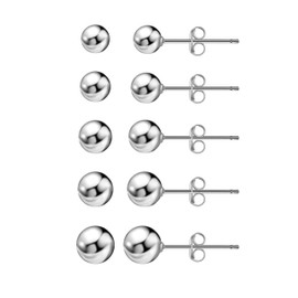 Ball Earrings for Women, S925 Sterling Silver Ball Stud Earrings for Multiple Piercings 5 Pairs Different Sizes (3mm-7mm) Gold Tiny Stud Earrings Set for Women Men (Silver)