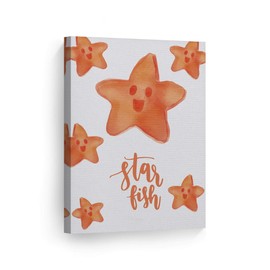 Smile Art Design Cute Starfish Undersea Watercolor Painting White Background Canvas Print Kids Room Decor Wall Art Baby Room Decor Kids Room Decor Nursery Decor Ready to Hang Made in The USA 28x19