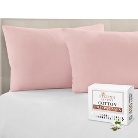 Pizuna 100% Cotton Housewife Pillowcases 2 Pack Light Pink 48x74cm, 400 Thread Count Long Staple Combed Cotton Pillow Cover, Sateen Weave Standard Housewife Pillowcase (Cotton Pillowcase Pack of 2)