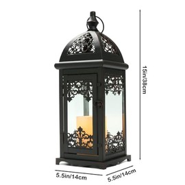 JHY DESIGN Farol Decorativo para Velas de 38 cm de Altura, Farol de Metal Estilo Vintage para Colgar, Ideal para Interiores, Exteriores, Eventos, Fiestas y Bodas (Negro con Detalles Rojos).