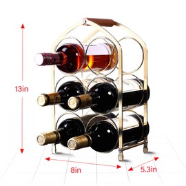 Drincarier Countertop Wine Rack - 6 Bottle Freestanding Modern Gold Metal Small Wine Rack - 3 Tier Tabletop Wine Holder Stand for Cabinet, Pantry, Wine Bottle Storage (Round-Gold)