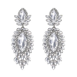 EVER FAITH Earrings Austrian Crystal Bridal Fashion Jewellery Marquise Drop Art Deco Chandelier Long Stud Earrings Iridescent Clear AB Gold Tone, Crystal, No Gemstone