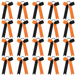 CEELGON 20 PCS College Style Cheer Bows Collegiate Long Tail Skinny Bow Elastic Hair Tie for Teens Girls Softball Competition Sports Cheerleaders (Orange/Black)