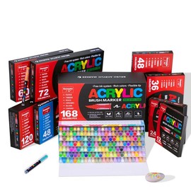 广纳 guangna Acrylic Brush Marker Pen, 1 Set Waterproof Acrylic Paint Pen, Art Materials, Coloring Materials, Soft Brush Nib for Glass Stone Wood Plastic Paper, Art Supplies - Color: Multicolor, Specification: 60Pcs