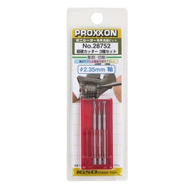 PROXXON Carbide Cutter Set of 3 [Rod Type 0.05 in (1.2 mm), Trapezoid Type 2.1 and 2.3 mm, Shaft Diameter 0.09 in (2.35 mm)] No.28752