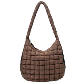 Quilted Tote Bag for Women Large Puffer Carryall Bag Lightweight Puffy Padding Hobo Shoulder Bag Crossbody Ladies Purse (Coffee)