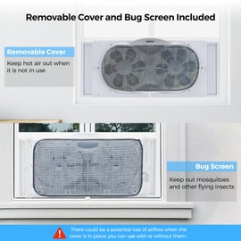 shinic 9" Twin Window Fan with Reversible Airflow, Removable Cover and Bug Screen, Remote Control, 3 Functions-3 Speeds, Width Adjustable (23.5" to 37"), Bathroom Kitchen Window Fan ETL Certified