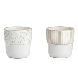 MIKIGEY Espresso Cups Set of 2, 4oz Espresso Shot Cups, Mini Coffee Mugs Farmhouse Decor, Espresso Cup Perfect for Espresso Machine, Microwave and Dishwasher Safe，（Embossed Stripes+Firework）