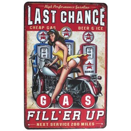 SUMIK Last Change Gas Fill'er Up, Metal Tin Sign, Vintage Poster Plaque Garage Gas Station Home Wall Decor