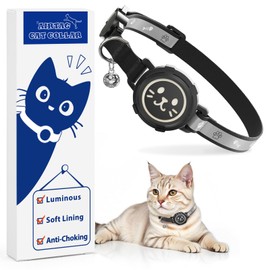 AirTag Cat Collar Non Breakaway, Reflective GPS Cat Collar Adjustable with Bell and Safety Elastic Strap for Kittens, Lightweight Cat Airtag Collar for Girl Boy Cats(Black, L)