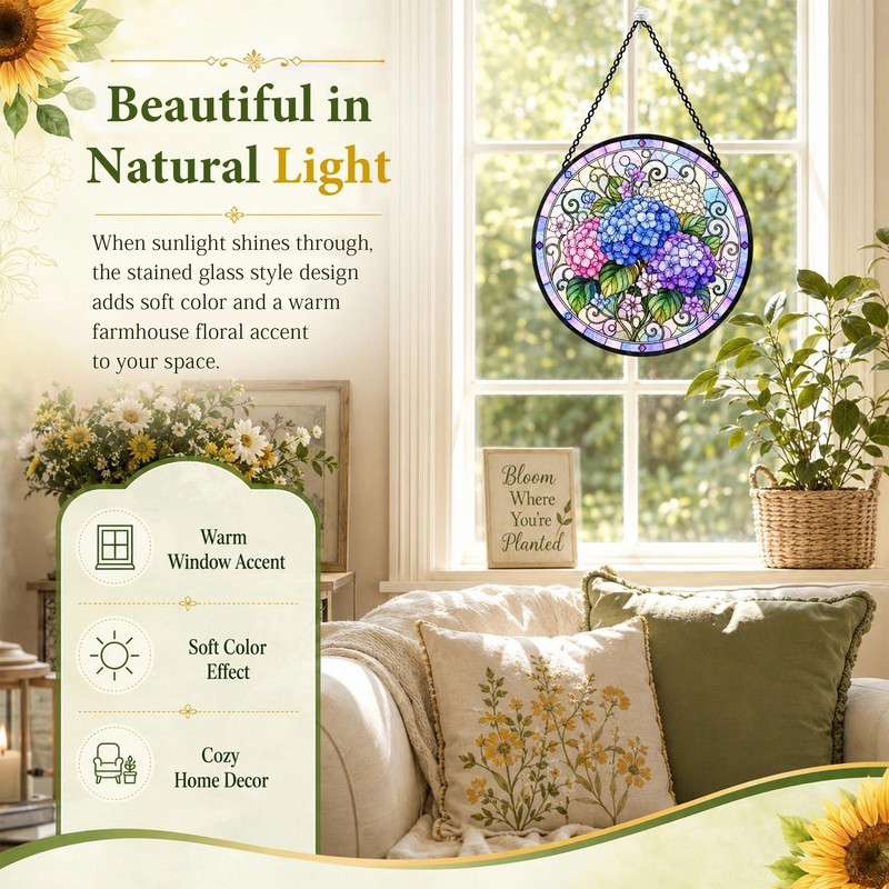 Hydrangea Suncatcher Stained Glass Window Hanging Hydrangea Gifts for Women