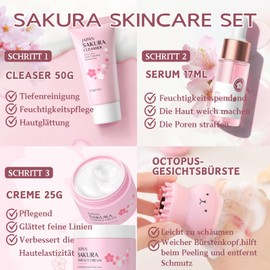 Sakura Gesichtspflege Skincare Set 5 Stück，Japan Sakura Skincare Set，Anti-Aging Geschenke Set ， Euchtigkeit geschenkset frauen Teenager Mädchen mit Reiniger, Creme, Serum ，teenager mädchen geschenke