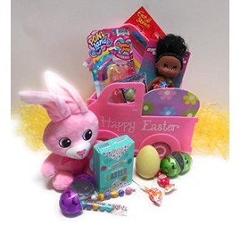 VE Happy Easter Pink Truck Basket Filled with Easter Bunny Baby Doll Crystal Pony and More Great to Use for Your Easter Hunt for Eggs Egg Toddlers Boy Children Girls Fun Play Activities
