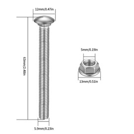 M6 Carriage Bolts M6 x 60 mm, Carriage Bolts Nuts Set, Gate Hinge Screws, Round-Head Screws with Square Neck, DIN 603 Half Round Head Square Lock Screws with Flange Nuts, Pack of 21