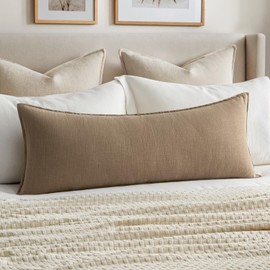 MIULEE Decorative Long Body Lumbar Throw Pillow Cover 14x36 Inch Khaki​Boho Farmhouse Neutral Couch Throw Pillow for Bed Pack of 1 Accent Outdoor Modern Sofa Cushion Livingroom Home Decor