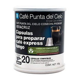 Café Punta del Cielo | Lata con 20 Cápsulas Express para Preparar Café de la Cosecha Premium Región Veracruz Compatibles con el Sistema Nespresso Contenido 100 Gramos