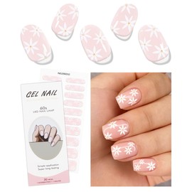 JMEOWIO Gel Nail Stickers Cream Pink White Flower Semi Cured Gel Nail Strips Wraps UV/LED Nail Supplies Nail Art Design Decoration Accessories
