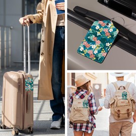 DONBEIDIU 2 Pcs Floral Luggage Tag for Suitcases, Green Luggage Tags PU Leather Luggage Tag Name ID Labels with Privacy Cover Suitcases Women Fun Laggage Tags