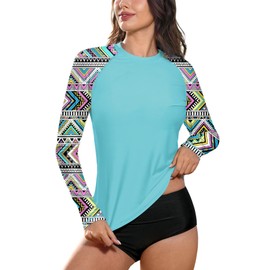 BesserBay Womens Rash Guard Swimming Long Sleeve Quick Drying Sun Protection UV top Light Blue L