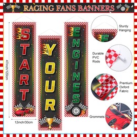 Oudain Racing Car Party Decorations 3 Racing Fans Banners 32. 8 ft Black and White Checkered Pennant Flag Banner, Hanging Race Car Birthday Party Decor for Indoor Outdoor School Game Supplies