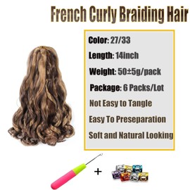 Viovian Short French Curl Braiding Hair 14 Inch 6 Pack Honey Blonde French Curls Bouncy Loose Wavy French Curly Braiding Hair Synthetic French Curl Braids 27/33(50g/pack)