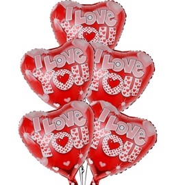 Hjvvr Heart Balloons,5pcs 18inch I LOVE YOU Balloons,Red Heart Shape Valentines Decoration for Anniversary Wedding Birthday Party