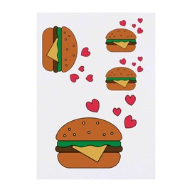 4 x 'Burger & Hearts' Temporary Tattoos - Water Resistant, Skin-Safe, Non-Toxic Transfers, Mixed Sizes (TO00056304)
