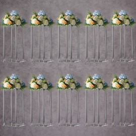 YALLOVE Acrylic Flower Stand, Set of 10 Clear Pedestal, 15.75 Inch Tall Vases for Wedding Event Party Props, Home Decor