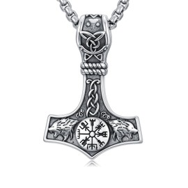 Qyvit Thors Hammer Necklace 925 Sterling Silver Nordic Viking Mjolnir Necklace Norse Viking Jewelry Gift for Men-2