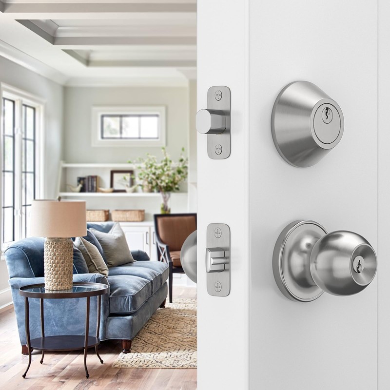 HOSOM 3 Pack Entry Door Knob and Single Cylinder Deadbolt