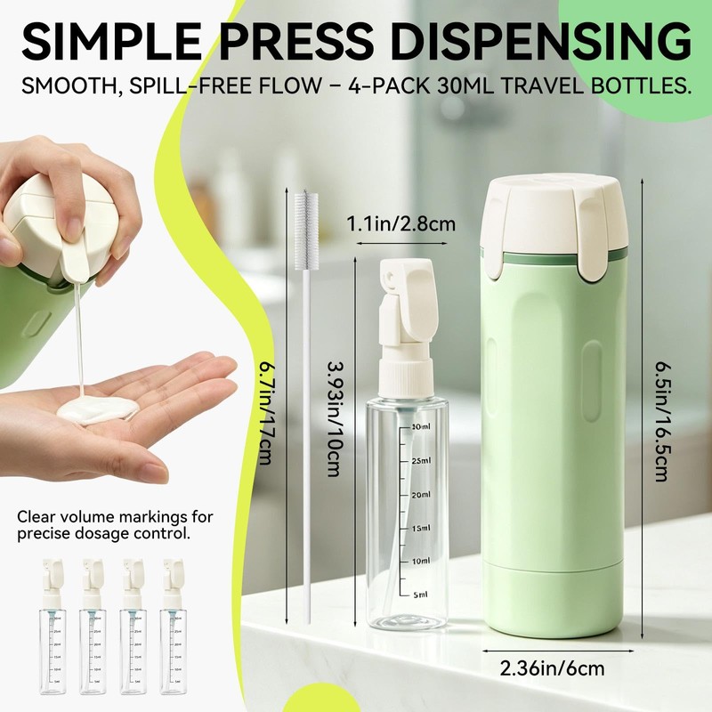 4-in-1 Travel Dispenser with Pump, Four 30 mL Refillable Bottles