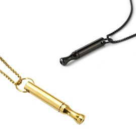 2 Pcs Breathing Necklace, Titanium Steel Whistle Anxiety Necklace, Anxiety Necklace Breathing, Portable Deep Breathing for Men Women Meditation Anxiety Relief(Black, Gold)