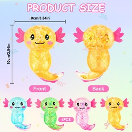 AOOTE Fidget Toys for Adults & Kids, 4Pcs Cute Salamander Square Stress Balls, Squishball Toy Anxiety & Stress Relief, Sensory Feelings Toys for Autism ADHD, Non-Toxic Dough Material