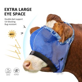 Harrison Howard Cattle Livestock Fly Mask Breathable Mesh Padded Edging with Fun Patterns Large Spacing Forelock Opening Design Adjustable Fit for Cattle Blue