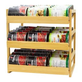 MinBoo Bamboo Can Organizer for Pantry - Stackable Can Rack for 36 Cans, Canned Food Storage, Pantry Shelf, Kitchen Cabinet or Countertop,Large