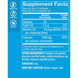 Calcium (Carbonate) 1200mg – Mineral Essential for Healthy Bones & Teeth, 100% Daily Value – Added 400IU Vitamin D to Aid in Absorption (120 Softgels) by The Vitamin Shoppe