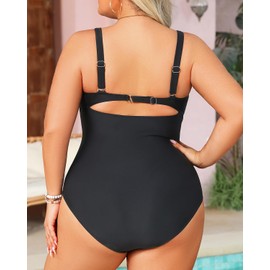 Daci Traje de baño de una pieza con cuello en V y cintura alta para mujer, talla grande, monokini, Negro -, 24 Plus