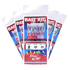 5pcs Fish WOW! Fishing Red Hook Bait Rig Premium Quality Choose from #2,4,6,8,10 (#2)