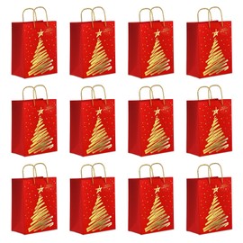 easykart labels 120 Pack 6" Small Christmas Gift Bags, Foiled Holiday Gift Bags with Tags for Gift Wrapping Christmas Party Decorations