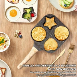 IPEA Non-Stick Induction and Gas Pan - 21cm - Non-Stick Aluminium Frittata Frittata Crepe Egg Hamburger Pan - Kitchen Pan with 4 Shapes - Super Comfort Handle