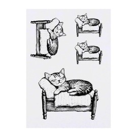 4 x 'Cute Kitten Sleeping' Temporary Tattoos - Water Resistant, Skin-Safe, Non-Toxic Transfers, Mixed Sizes (TO00076786)