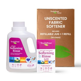 Truly Free Fabric Softening Conditioner for Clothes| Safe for Babies & Kids with Sensitive Skin | Plant-Based | Include 1 Refillable 50oz Bottle with Measuring Cap| Unscented Rinse(50 Loads)