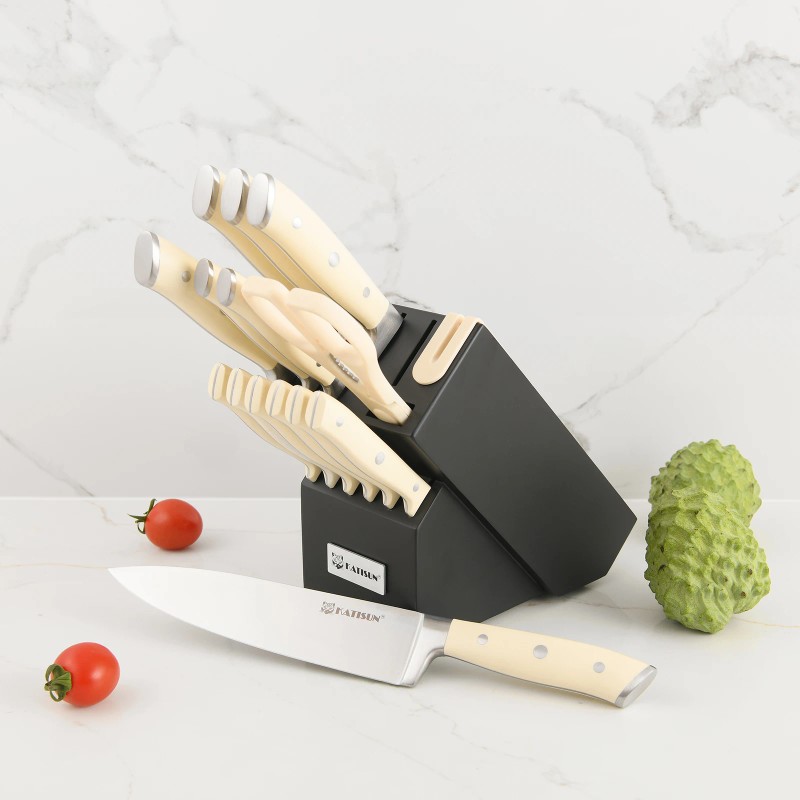 16 Piece High Carbon Steel Knife Set With Block, ABS